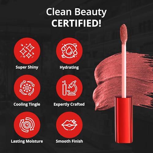 Scarlet Kiss Sheer Transparent Sparkle Lip Gloss for Women - Hydrating, Vitamin E Infused - Smooth Application, Clean Formula - Red Sheer Lipgloss, 1 Pack