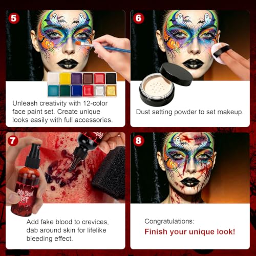 Halloween SFX Makeup Kit 24pcs - Fake Blood, Scar Wax, Face Paint