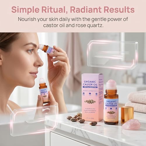 Organic Castor Oil with Rose Quartz Roller for Skin & Hair Care