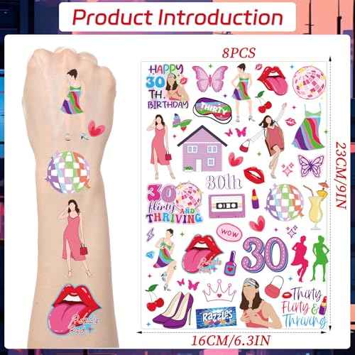 Thirty Flirty and Thriving Temporary Tattoos - Aposwow 200+ 30 Flirty and Thriving Birthday Decorations Favors Supplies 30th Birthday Themed Tattoo Stickers Gifts for Women Prizes Rewards