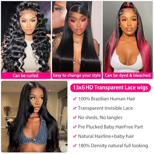 SUNKASA 30 Inch Black 13x6 HD Lace Front Wig Human Hair 210% Density Pre Plucked