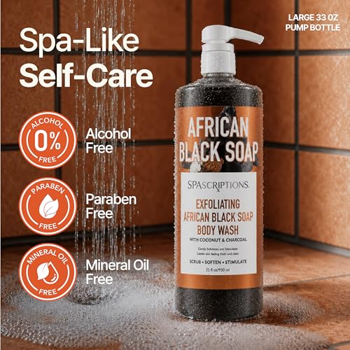 SpaScriptions African Black Soap Exfoliating Body Wash - 32 oz