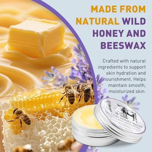 Beef Tallow for Skin ? 2 Pcs Grass-Fed Tallow and Raw Honey Balm with Lavender Essential Oil, Natural Tallow Face Moisturizer & Beef Tallow for Face, Nourishing Hydrating Balm