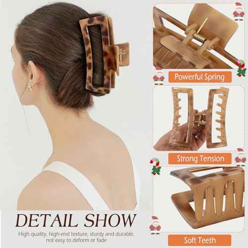 4 PCS 5 Inch Extra Large Claw Clips for Women, Tortoise Shell Jumbo Claw Clips for Thick Long Curly Hair, Rectangle Strong Hold Hair Clip, Non-slip Square Durable Hair Accessories, Christmas Gifts