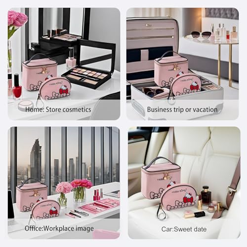AmBealla Travel Makeup Bag Large Cosmetic Bags with Brush Holder,Pink Waterproof 2PCS Portable Cosmetic Case for Women,Toiletry Storage Bag for Skincare&Beauty Tools for Girls