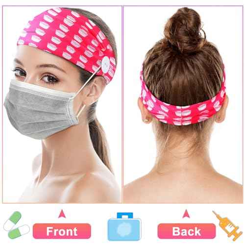 Jexine 20 Pcs Women Nurse Headbands with Button Wide Headbands for Mask Non Slip Elastic Ear Protection Nurse Christmas Thanksgiving Gifts for Doctors Sweatband Medical Hairband Workout Yoga Turban