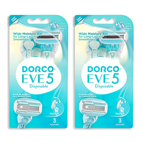 EVE 5 Women's Disposable Razors Smooth Touch | Wide moisture bar, 5 Blades for smooth shave | Multipurpose Hair Remover | 2 pack (6counts)