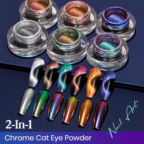 MIZHSE 9D Cat Eye Chrome Nail Powder Mirror Effect Blue Magnetic Glitter Pigment Powder for Gel Nails Chameleon Cateye Magic Galaxy Nail Art Powder with Magnet