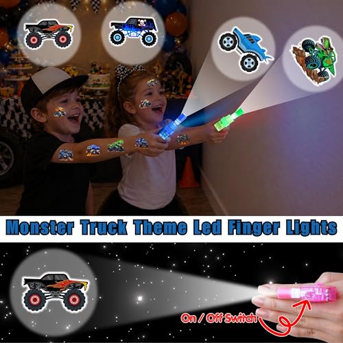 Monster Truck Party Favors Set - 72 PCS LED Lights & Tattoos