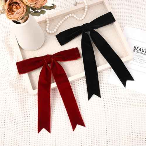 2PCS Velvet Hair Bows Hair Ribbon Clips Black Wine Red Big Fall Alligator Clips Hair Accessories for Women Girls Toddlers Kids Baby