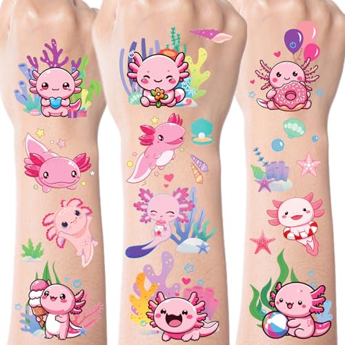 Axolotl Temporary Tattoos for Kids - 8 Sheets, 100+ Designs