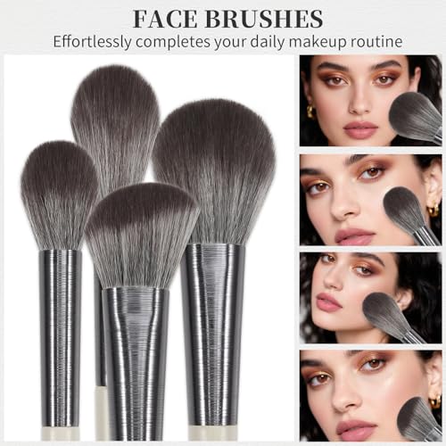 DUcare Makeup Brushes Set Professional 10pcs Synthetic, Foundation Blush Face Contour Powder Brush Eyeshadow Eyeliner Eyebrow Lip Liquid Cream Blending Essential