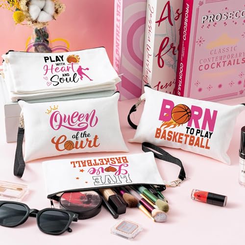R HORSE 20Pcs Basketball Makeup Bag for Girls, Basketball Gifts Teen Canvas Cosmetic Bag With Zipper Funny Travel Bags Toiletry Pouch Accessories for Team Players Lover