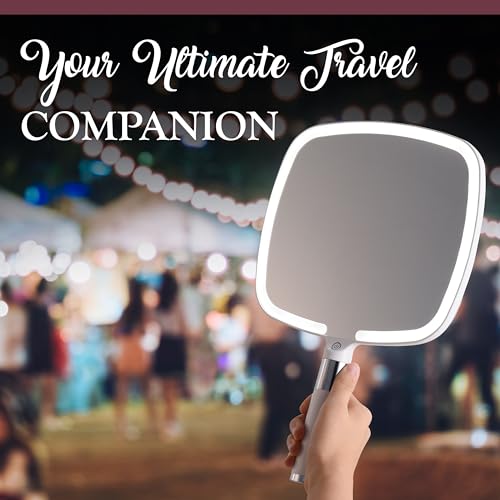 Lighted Handheld Mirror with Stand, 9" Rechargeable Makeup Mirror