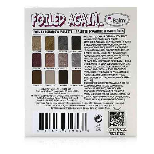 theBalm Foiled Again Eye Shadow Palette, Long-Lasting, Pigmented Matte, Supernatural Shine, Wet or Dry Formulas, Reflective Finishes, Multi-Color 0.34 oz