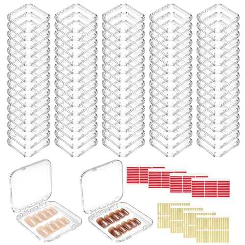 80 Sets Press On Nail Storage Boxes with Adhesive Tapes - 3x3 Inch