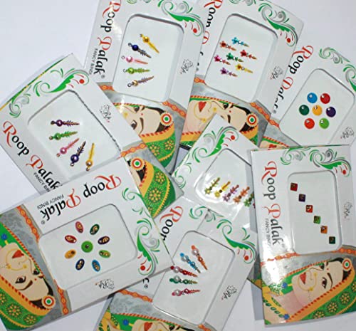 12pc Multicolored Indian Bindi Set with Crystals