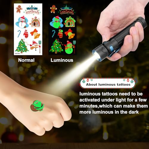 210Pc Glow in Dark Christmas Temporary Tattoos for Kids