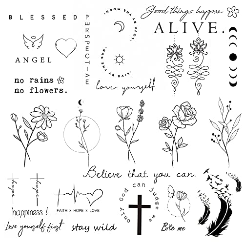 Realistic Temporary Tattoos: Quote, Word, Inspirational, Floral Bouquet, Wild Flower for Women
