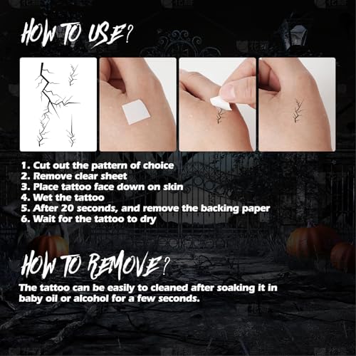 Halloween Stitches Temporary Tattoos - 18 Sheets Fake Scars Makeup