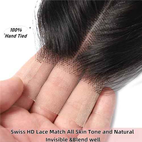 2x6 HD Lace Closure Body Wave Human Hair 16inch Real HD Transparent 100% Brazilian Virgin Middle Part Pre Plucked with Baby Hair Natural Color Kim K 2x6 Closure