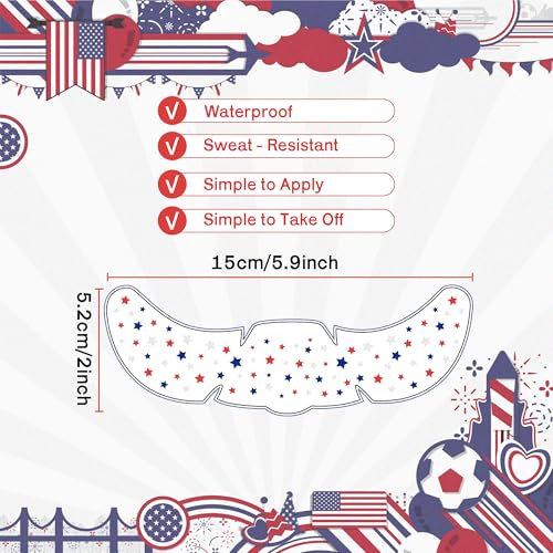4th of July Temporary Face Tattoos - 8 Pack Red White Blue Stars