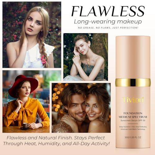 Foundation 4 in 1 - Medium Spectrum with SPF 50+, Anti-Aging, Concealer, Sun Protection, Hydrating Color Changing Foundation Makeup Liquid - Longwearing & Waterproof for Sport, Dancing (1PC, 30ml)
