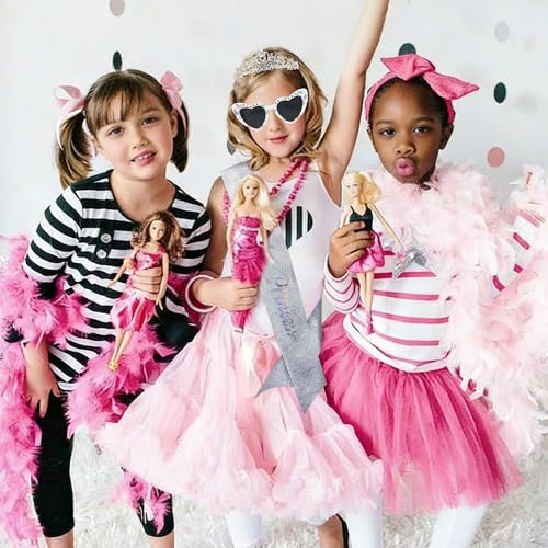 VelSCRUN AB Color Princess Tiara Crown & Sash Set for Girls Women, Birthday Party Accessories