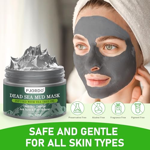 Dead Sea Mud Mask with Tea Tree Oil for Face and Body, Deep Cleansing Facial Clay Mask for Acne, Blackheads, Minimize Pores, Moisturizing, Natural Skin Care for Women and Men, 5.29oz/150g