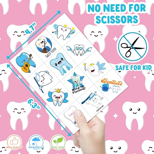 96 Pcs Dental Theme Temporary Tattoos for Kids