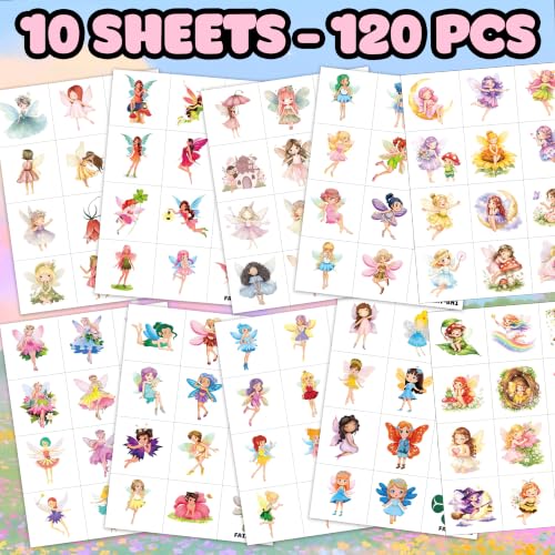120 PCS Fairy Temporary Tattoos for Kids - Pre-Cut Woodland Theme