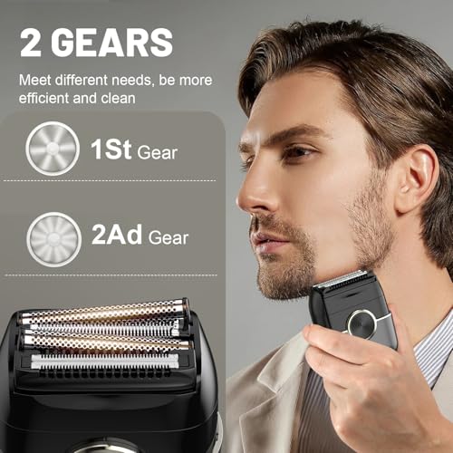 Electric Foil Shavers for Men: Mini Electric Razor with 4 Floating Blades & Big LED Display - Foil Shaver for Men with 2 Gears Adjustable - Face Shaver with IPX7 Waterproof