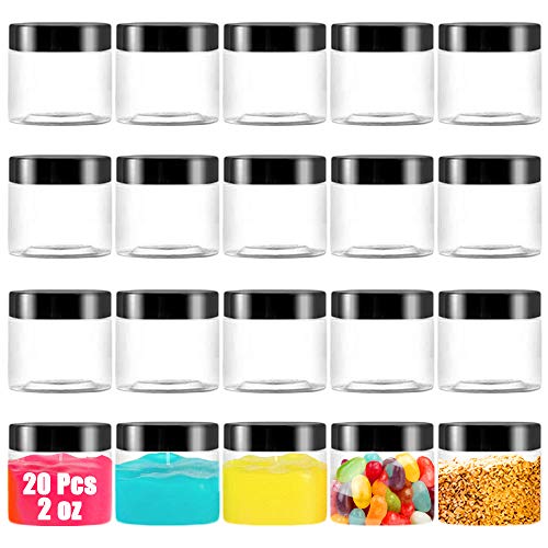 20 Pack 2oz Clear Plastic Round Slime Containers with Lids