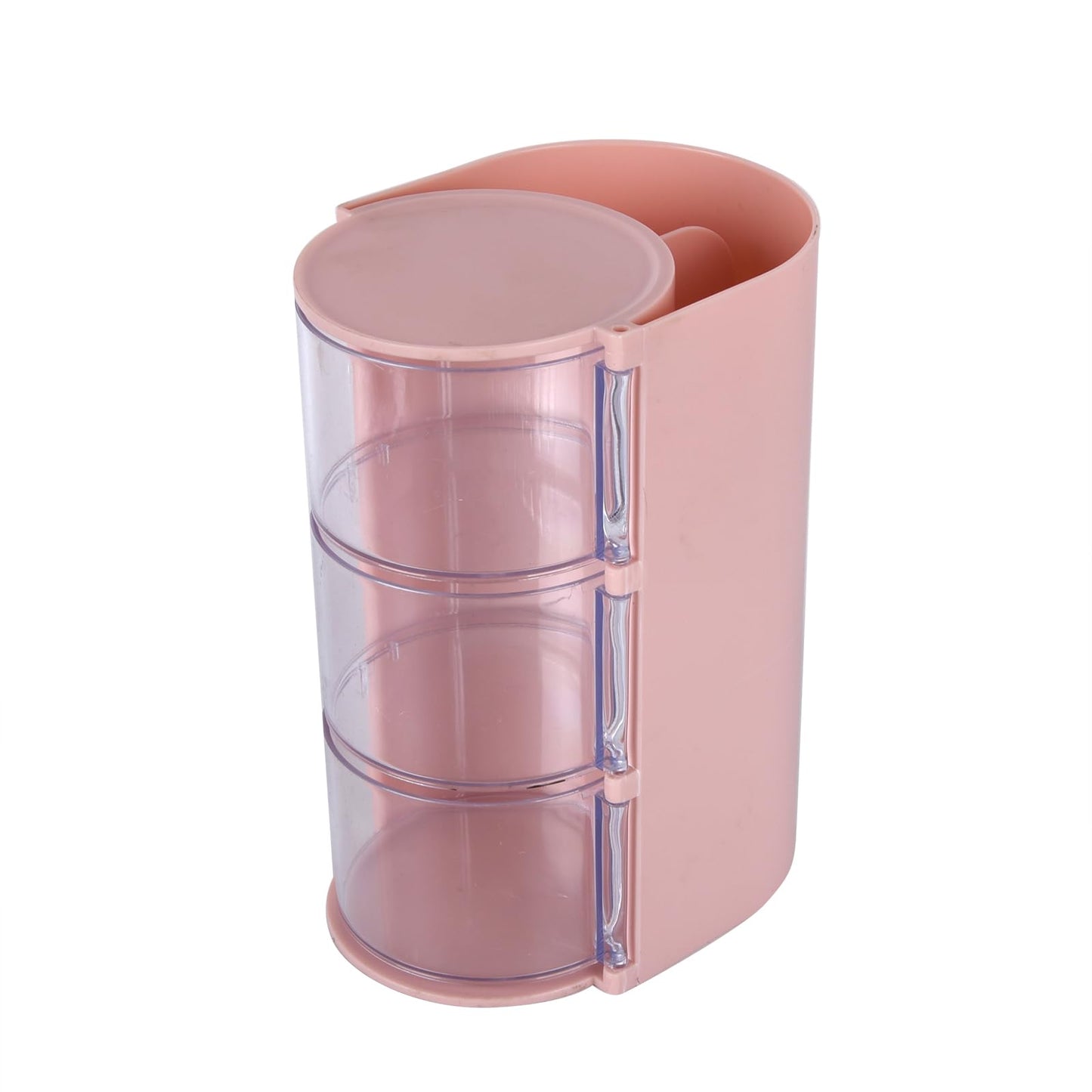 Pink Hair Accessory Organizer, 3-Layer Clear Hair Accessories Organizer Rotatable Small Jewelry Box for Clip Earring Necklaces, The Latest Gift for A Girl.