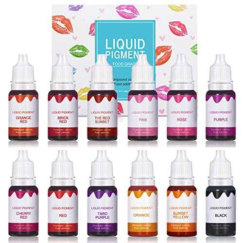 12 Colors DIY Lip Gloss Pigment Set£¬Liquid Pigment for Lip Gloss Natural Multifunctional High Color Rendering Red Warm Color Pigment for Lip Gloss Making-Set A