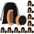 10 Sets Men's Beard Grooming Kit: Natural Boar Bristle Brush, Pear Wood Dual-Sided Wide Tooth Comb, Travel Pouch - Perfect Valentine Gift (Circle)
