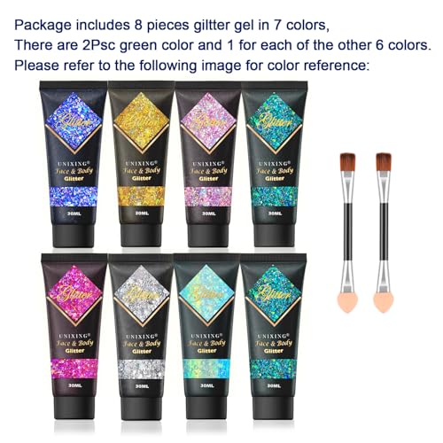 8-Pack Holographic Glitter Gel - Face, Body & Hair Makeup