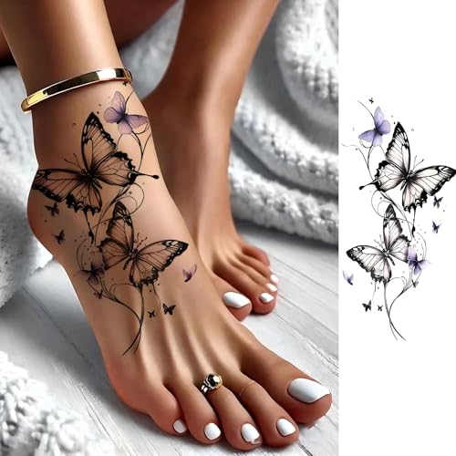 12 Sheets Butterfly Flower Temporary Tattoos for Women