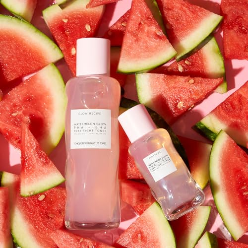 Glow Recipe Niacinamide Dew Drops Facial Serum & Illuminating Makeup Primer (40 ml) + Watermelon Glow PHA + BHA Facial Toner & Pore Minimizer with Hyaluronic Acid (150 ml)