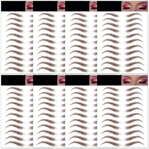 Eyebrow Tattoo 8 Sheets, 72 Pairs Eyebrow Tattoo Sticker Waterproof 10D Hair-Like Temporary Eyebrows Peel Off Brows Grooming Transfers Stickers Makeup for Women, Men, Girls, Brown
