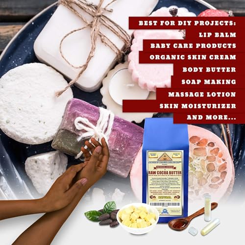 ANCIENT HEALTH REMEDIES Organic Unrefined Raw NATURAL COCOA (CACAO) BUTTER BLOCK Bulk Size Rich Chocolate Aroma For Lip Balms DIY Base for Body Butter (16oz)
