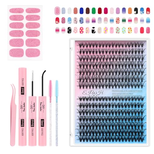 280 Pcs Lash Clusters Kit with Glue, Sealant & Tweezers for Natural Full Eyelash Extensions