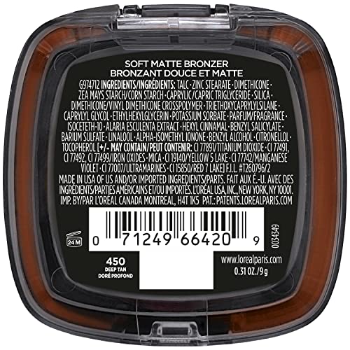 L'Oreal Paris Infallible Up to 24H Fresh Wear Soft Matte Longwear Bronzer. Waterproof, heatproof, Transfer, humidity and sweatproof, Deep Tan, 0.31 oz