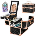 Makeup Train Case with Mirror & 2 Trays, Portable Cosmetic Organizer