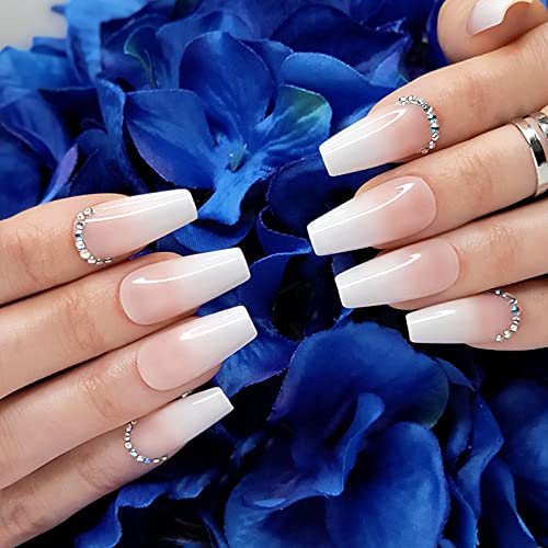 Hypnaughty Press On Nails - Rhinestone & Noir Black Matte Coffin, Trendy & Salon Quality Reusable Nails With Kit