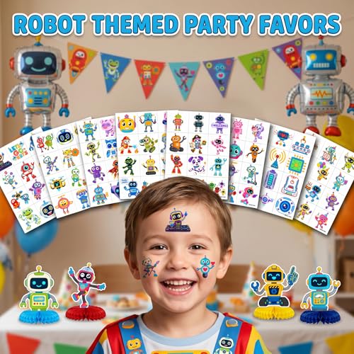 96 PCS Robot Temporary Tattoos for Kids - Waterproof Party Favors