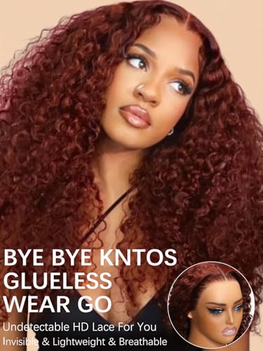 KLAIYI Reddish Brown Curly Glueless Lace Front Wig 22-Inch