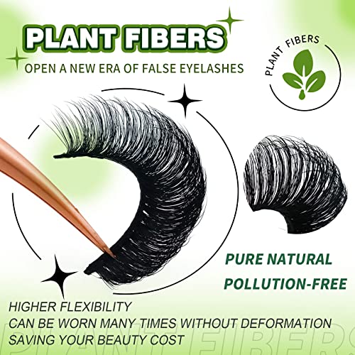 3d Plant Fibre Russian Strip Lashes, D Curl Lash Strips, Natural False Lashes Mink, Wispy Fake Lashes, D Curl Strip Lashes, Natural Wispies Mink Eyelashes, Faux Mink Eyelashes Natural Look(SDC37)