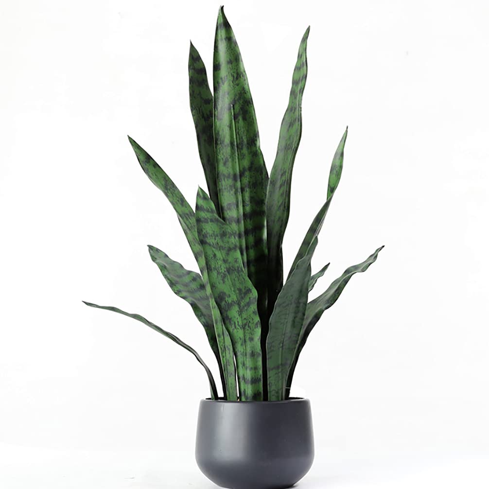 Ollain Artificial Snake Plant with Potted 23.6" Fake Plastic Sansevieria Faux Plants in Pot for Outdoor Window Box Verandah Planter Indoor Outside Home Garde Office Room Gardening Decoration