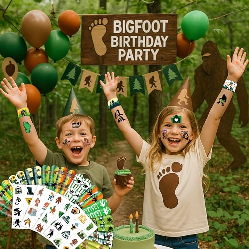 72PCS Bigfoot Party Set | 48PCS Temporary Tattoos & 24PCS Slap Bracelets | Fun Sasquatch-Themed Birthday Supplies, Baby Shower Gifts, Classroom Rewards & Party Decorations for Kids (Boys & Girls)
